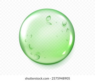 Hyaluronic acid green bubbles template. Collagen clear drops isolated. Cosmetic serum texture