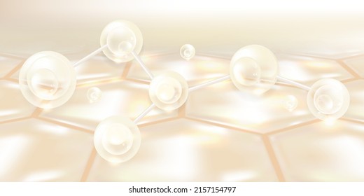 Hyaluronic acid hair and skin solutions ad, white collagen serum drop over skin cells with cosmetic advertising background ready to use, illustration vector.