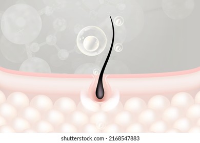 Hyaluronic acid hair and skin solutions ad, white collagen serum drop over skin cells with cosmetic advertising background ready to use, illustration vector.	