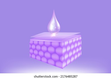 Hyaluronic acid hair and skin solutions ad, purple collagen serum drop with cosmetic advertising background ready to use, illustration vector.	