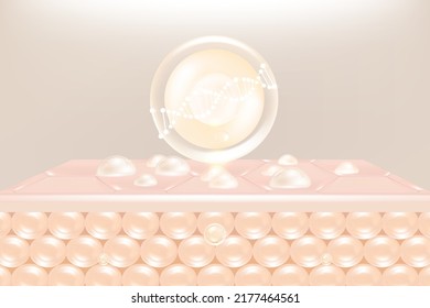 Hyaluronic acid hair and skin solutions ad, white collagen serum drop over skin cells with cosmetic advertising background ready to use, illustration vector.	