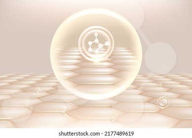 Hyaluronic acid hair and skin solutions ad, white collagen serum drop over skin cells with cosmetic advertising background ready to use, illustration vector.	