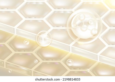 Hyaluronic acid hair and skin solutions ad, white collagen serum drop into skin cells with cosmetic advertising background ready to use, illustration vector.