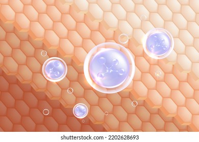 Hyaluronic acid hair and skin solutions ad, blue collagen serum drop into skin cells with cosmetic advertising background ready to use, illustration vector.