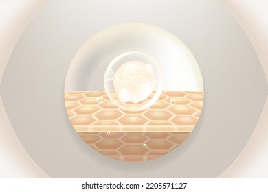 Hyaluronic acid hair and skin solutions ad, white collagen serum drop into skin cells with cosmetic advertising background ready to use, illustration vector.	