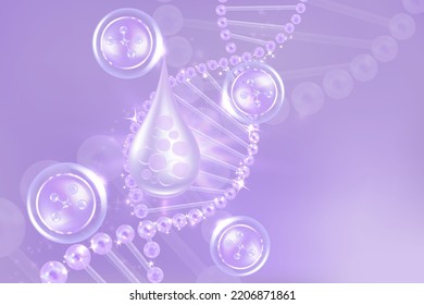 Hyaluronic acid hair and skin solutions ad, purple collagen serum drop with cosmetic advertising background ready to use, illustration vector.	
