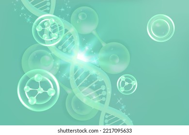 Hyaluronic acid hair and skin solutions ad, green collagen serum drop with cosmetic advertising background ready to use, illustration vector.