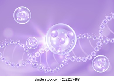 Hyaluronic acid hair and skin solutions ad, purple collagen serum drop with cosmetic advertising background ready to use, illustration vector.