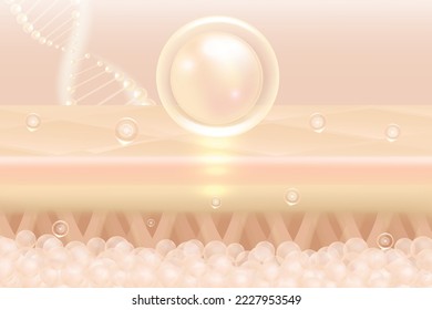 Hyaluronic acid hair and skin solutions ad. creamy collagen serum drop into skin cells with cosmetic advertising background ready to use, illustration vector.	