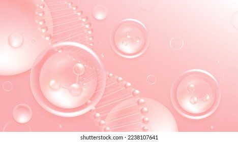 Hyaluronic acid hair and skin solutions ad, pink collagen serum drop with cosmetic advertising background ready to use, illustration vector.	