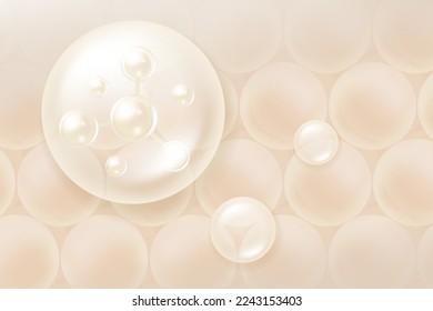 Hyaluronic acid hair and skin solutions ad, white collagen serum drop over skin cells with cosmetic advertising background ready to use, illustration vector.	
