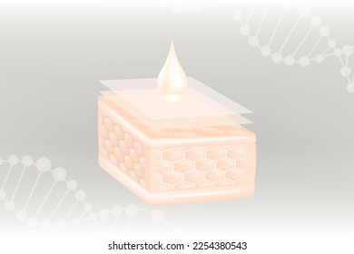 Hyaluronic acid hair and skin solutions ad, white collagen serum drop into skin cells with cosmetic advertising background ready to use, illustration vector.	