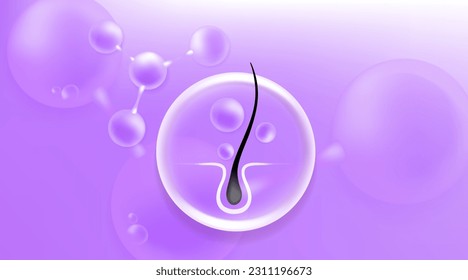 Hyaluronic acid hair and skin solutions ad, purple collagen serum drop into skin cells with cosmetic advertising background ready to use, illustration vector.