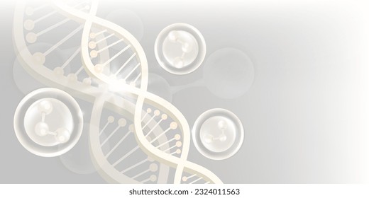 Hyaluronsäure Haar- und Hautlösungen und, weiße Kollagen Serumtropfen mit kosmetischen, gebrauchsfertigen Werbehintergrund, Vektorgrafik.