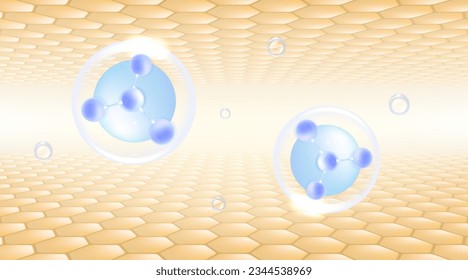Hyaluronic acid hair and skin solutions ad, blue collagen serum drops into skin cells with cosmetic advertising background ready to use, illustration vector.	