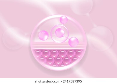 Hyaluronic acid hair and skin solutions ad, pink collagen serum drop into skin cells with cosmetic advertising background ready to use, illustration vector.	