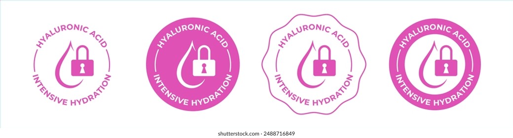 Hyaluronic acid icon. Active hydration drop water icon, moisturizing and hydrate intensive effect, vector logo. Cosmetic cream moisturizer and hydration cream sign intensive plus formula icon