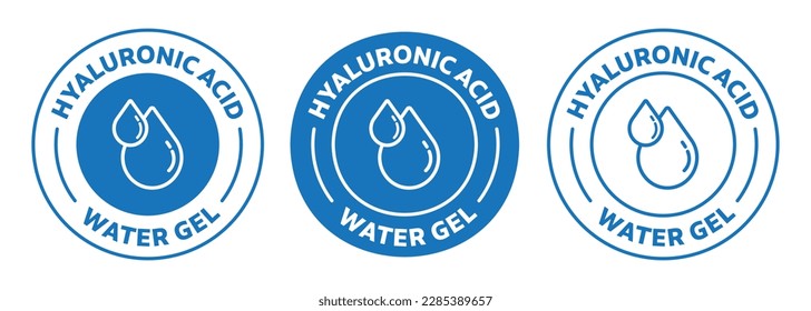 hyaluronic acid icon set. Rounded vector symbol of hyaluronic acid water gel in blue color. 