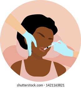 Hyaluronic acid lip injections procedure. Medical, cosmetological and anti-aging concept. - Vector illustration