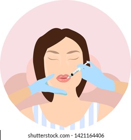 Hyaluronic acid lip injections procedure. Medical, cosmetological and anti-aging concept. - Vector illustration