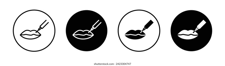 Hyaluronic acid lips injection vector line icon illustration.