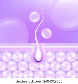 Hyaluronic acid and Niacinamide gray hair and skin solutions ad, purple collagen serum into skin cell with cosmetic advertising background ready to use, illustration vector.	