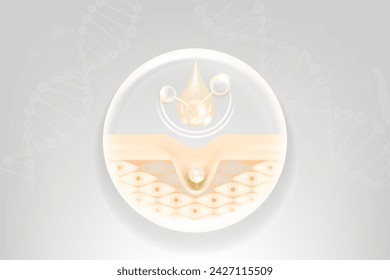 Hyaluronic acid and Niacinamide hair and skin solutions ad, white collagen serum drops into skin cell with cosmetic advertising background ready to use, illustration vector.	
