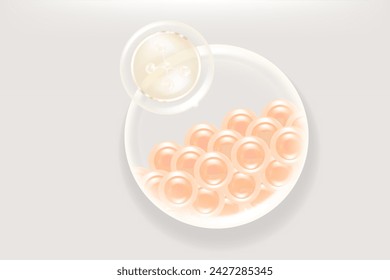 Hyaluronic acid and Niacinamide hair and skin solutions ad, white collagen serum drops into skin cell with cosmetic advertising background ready to use, illustration vector.	