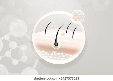 Hyaluronic acid and Niacinamide hair and skin solutions ad, white collagen serum drops into skin cell with cosmetic advertising background ready to use, illustration vector.	
