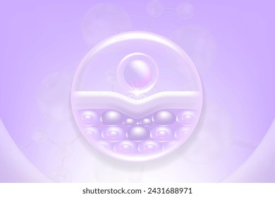 Hyaluronic acid and Niacinamide hair and skin solutions ad, purple collagen serum drops into skin cell with cosmetic advertising background ready to use, illustration vector.