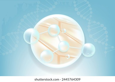 Hyaluronic acid and Niacinamide hair and skin solutions ad, blue collagen serum drops into skin cell with cosmetic advertising background ready to use, illustration vector.	
