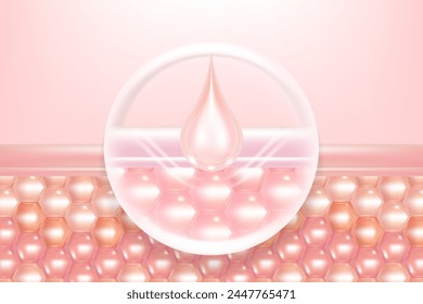 Hyaluronic acid and Niacinamide hair and skin solutions ad, pink collagen serum drop with cosmetic advertising background ready to use, illustration vector.