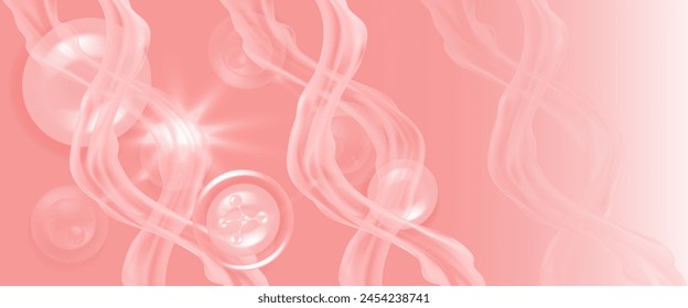 Hyaluronic acid and Niacinamide hair and skin solutions ad, pink collagen serum drop with cosmetic advertising background ready to use, illustration vector.	