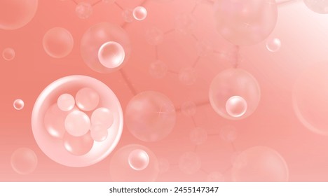 Hyaluronic acid and Niacinamide hair and skin solutions ad, pink collagen serum drop with cosmetic advertising background ready to use, illustration vector.	