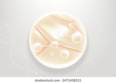 Hyaluronsäure und Niacinamid Haar- und Hautlösungen AD, weißes Kollagenserum tropft in Hautzellen mit kosmetischem Werbehintergrund gebrauchsfertig, Illustration Vektorgrafik.	