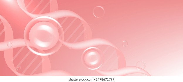 Hyaluronsäure und Niacinamid Haar- und Hautlösungen AD, rosa Kollagen Serumtropfen mit kosmetischem Werbehintergrund gebrauchsfertig, Illustrations-Vektorgrafik.	