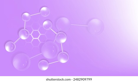 Ácido hialurónico y niacinamida cabello y soluciones de la piel ad, colágeno morado gota de suero con fondo de publicidad cosmética listo para usar, ilustración de Vector.	