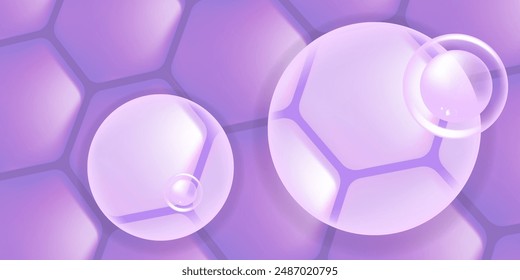 Hyaluronic acid and Niacinamide hair and skin solutions ad, purple collagen serum drops into skin cell with cosmetic advertising background ready to use, illustration vector.	