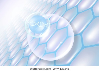 Hyaluronic acid and Niacinamide hair and skin solutions ad, blue collagen serum drops into skin cell with cosmetic advertising background ready to use, illustration vector.	