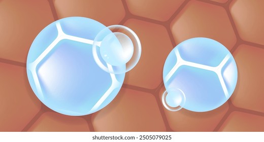 Hyaluronsäure und Niacinamid Haar-und Hautlösungen und blauen Kollagen Serum Tropfen in die Hautzelle mit kosmetischen Werbe-Hintergrund bereit zu verwenden, Illustrationsvektor.	