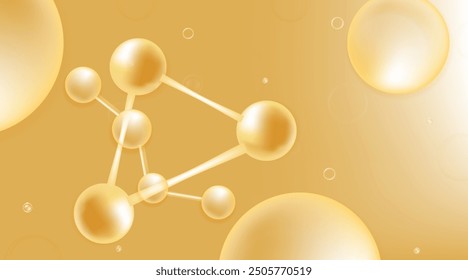 Hyaluronic acid and Niacinamide hair and skin solutions ad, gold collagen serum drop with cosmetic advertising background ready to use, illustration vector.
