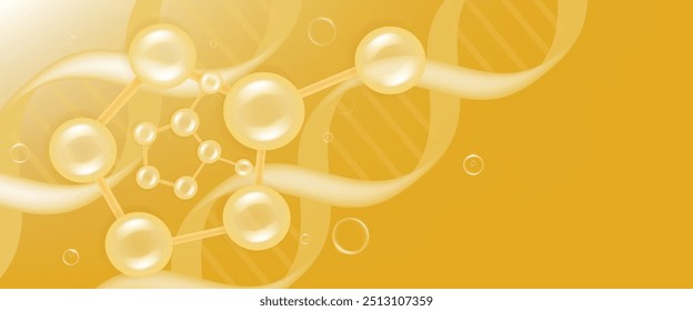 Hyaluronic acid and Niacinamide hair and skin solutions ad, gold collagen serum drop with cosmetic advertising background ready to use, illustration vector.	