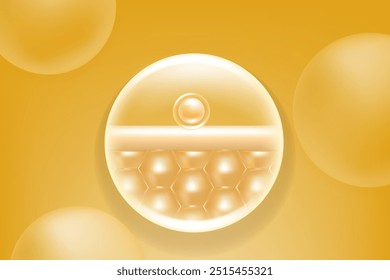 Hyaluronic acid and Niacinamide hair and skin solutions ad, gold collagen serum drop with cosmetic advertising background ready to use, illustration vector.	