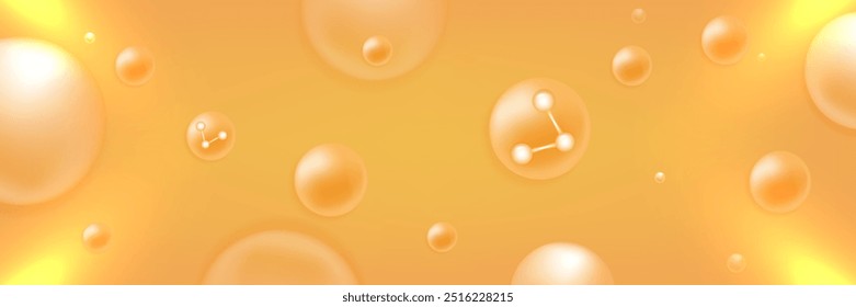 Hyaluronic acid and Niacinamide hair and skin solutions ad, gold collagen serum drop with cosmetic advertising background ready to use, illustration vector.
