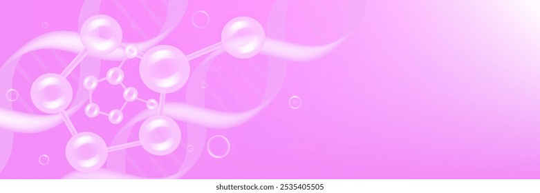Ácido hialurônico e soluções de cabelo e pele niacinamida ad, gota de colágeno rosa no soro com fundo de publicidade cosmética pronto a usar, vetor de ilustração.	