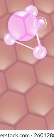 Hyaluronic acid and Niacinamide hair and skin solutions ad, pink collagen serum drops into skin cell with cosmetic advertising background ready to use, illustration vector.	