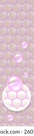 Hyaluronic acid and Niacinamide hair and skin solutions ad, pink collagen serum drops into skin cell with cosmetic advertising background ready to use, illustration vector.	