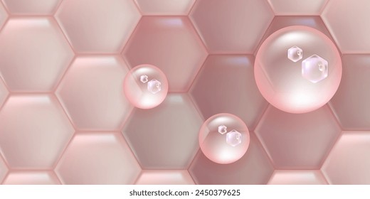Hyaluronic acid and Niacinamide skin solutions ad. pink collagen serum drops into skin cells with cosmetic advertising background ready to use, illustration vector.