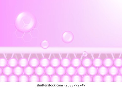 Hyaluronic acid and Niacinamide skin solutions ad, pink collagen serum drops into skin cell with cosmetic advertising background ready to use, illustration vector.