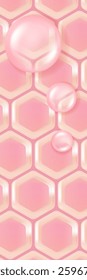 Hyaluronic acid and Niacinamide skin solutions ad. pink collagen serum drops into skin cells with cosmetic advertising background ready to use, illustration vector.	